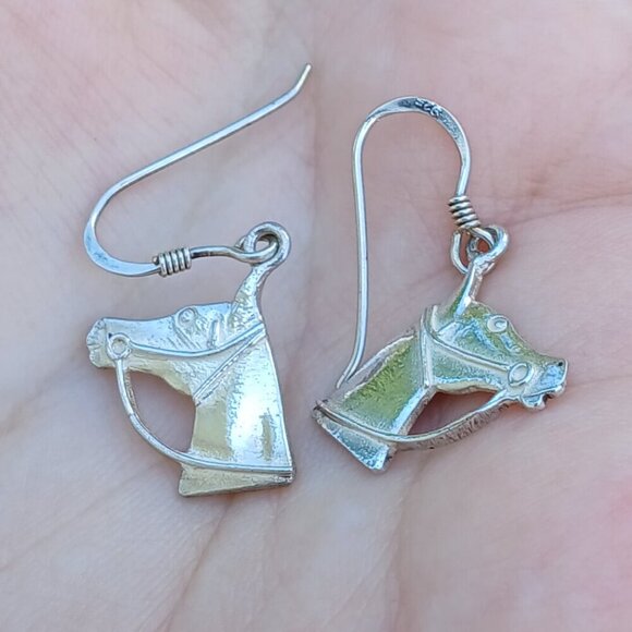 Sterling Silver Hook Horse Head Profile Earrings - Picture 3 of 7